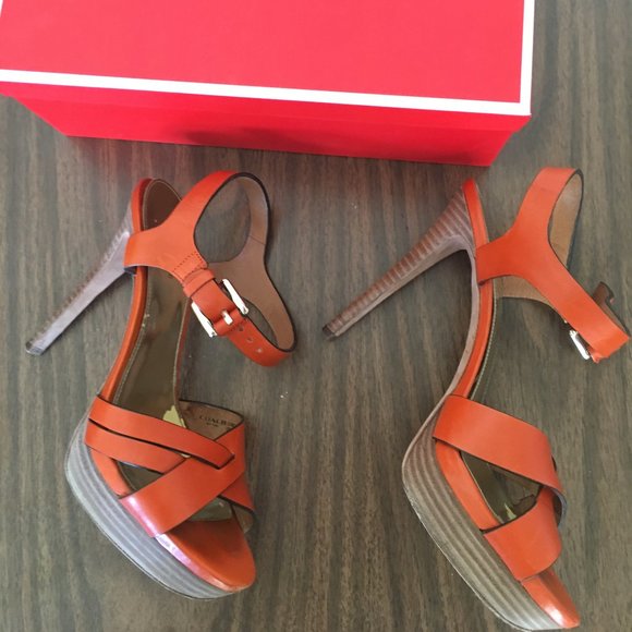 Orange Coach strappy heels - size 8 M - Picture 4 of 7